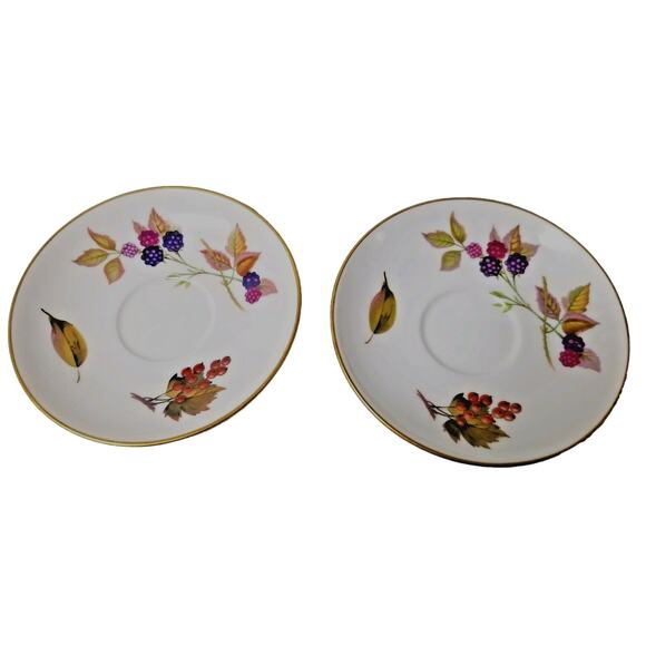 Set 2 Royal Worcester Evesham Bread Butter Dessert Plates Gold Tea Cup Fall Leaf - Picture 1 of 5